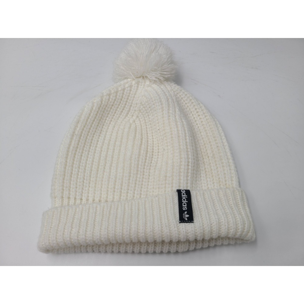 Women Adidas OSFW Pom Beanie Winter Knit Hat Stocking Cap Acrylic Snow Ski White